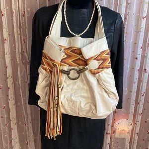 Leather hobo bag, cream.